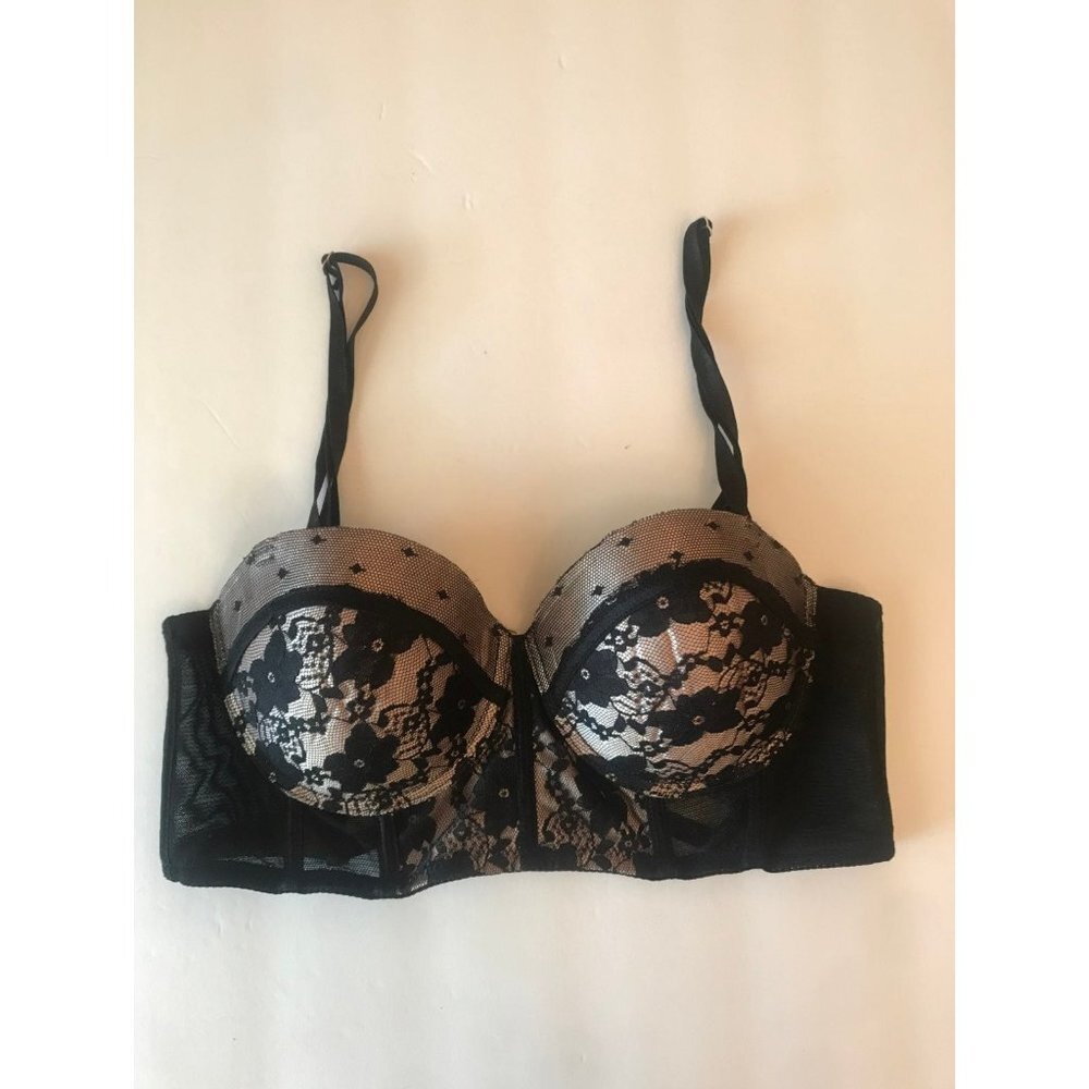 Black fuchsia lace adjustable or removable straps bra